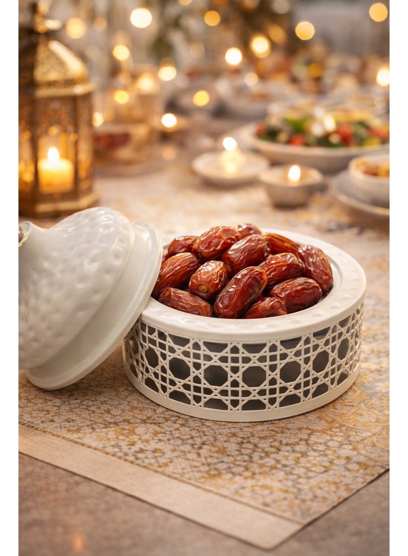 OLUDENIZ 3-Piece Ramadan Decorative Set – Beige Matte Dome Containers and Mosque Lantern with Silver Crescent – Perfect for Dates, Nuts and Home Décor - Image 5
